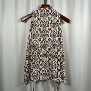 Bib Apron Cream w/ Brown Floral Print, Double Pockets, 100% Cotton Made in India
